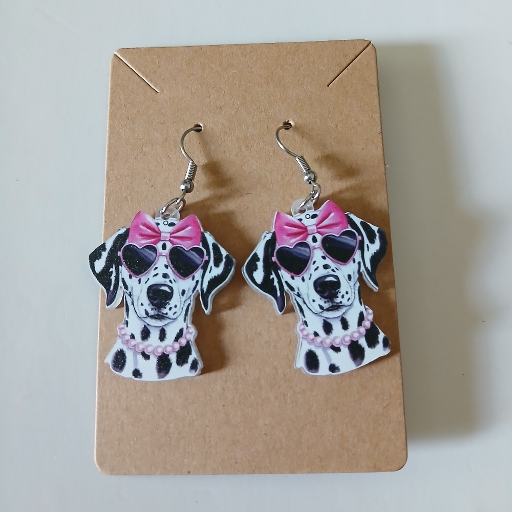 Fashion Jewelry Dalmatian Earrings with Pink Highlights - Picture 2 of 3